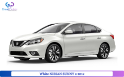 White NISSAN SUNNY X 2019 Rent in Dubai with Great Dubai