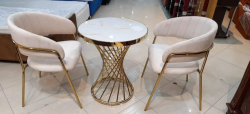 Coffee Table Marble with Golden Steel Frame Chairs