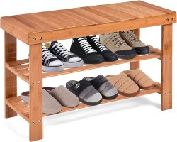 Shoe Rack Bamboo Solid Wood Shoe Bench with storage compartment
