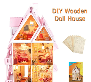 Large Wooden Kids Doll House Kit Girls Play Dollhouse Mansion Furniture Toy For Children-pic_2