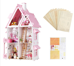 Large Wooden Kids Doll House Kit Girls Play Dollhouse Mansion Furniture Toy For Children-pic_1