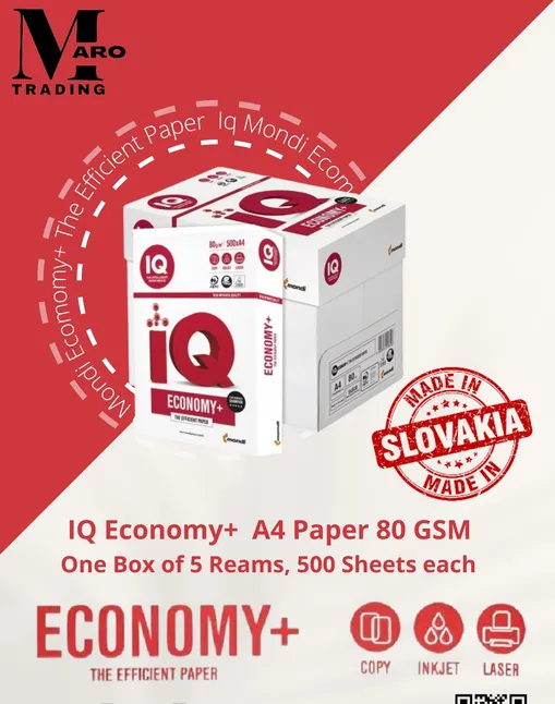 Mondi IQ Economy+ A4 paper, 80 GSM, one Box of 5 Reams