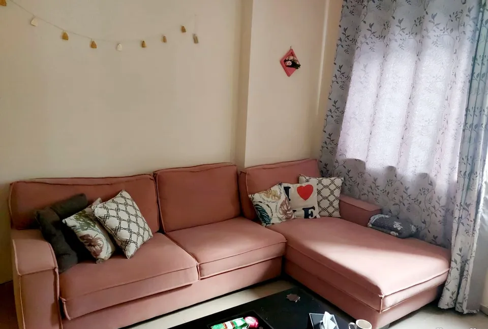 L shape sofa, 2 seats, pink-pic_1