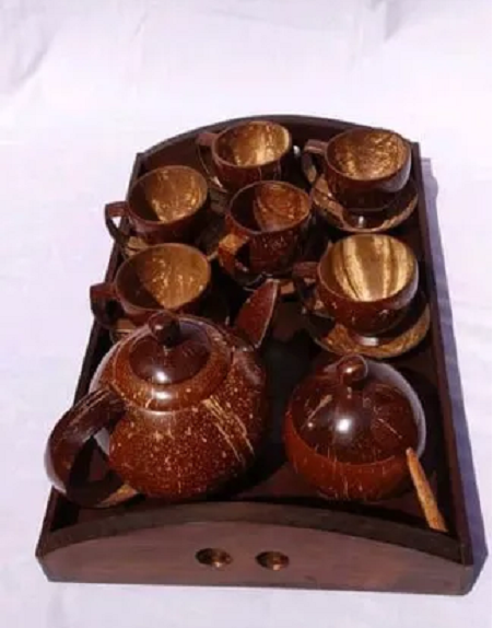 Hand made tea set made by coconut cell-image