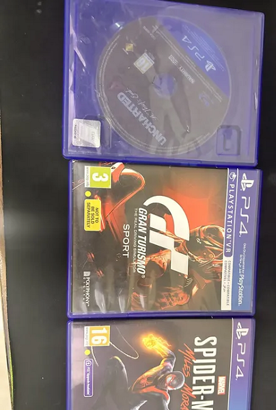 CD PS4 Spider-Man miles morales, gran tourismo, uncharted 4