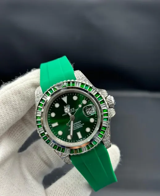 Rolex Watch Green Diamond Look