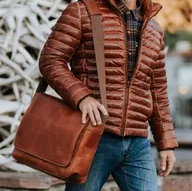 Buffalo leather puffer jacket for men-image