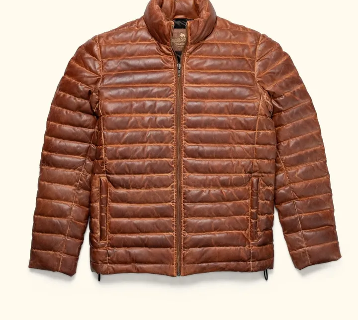 Buffalo leather puffer jacket for men-pic_1