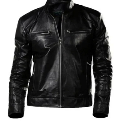 Handmade genuine vintage black leather jacket