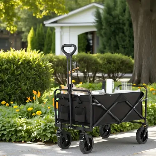 CampGear Wagon Trolley – Multi-Function with Foldable Table (Beige/Green) – Limited Offer!-pic_1