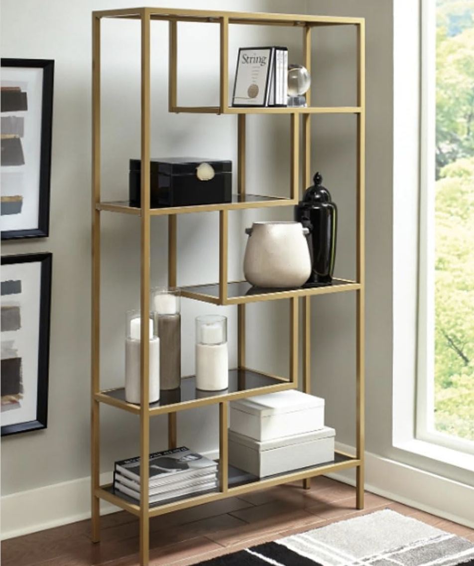 Stylish Gold Metal Bookshelf with Open Design-pic_1