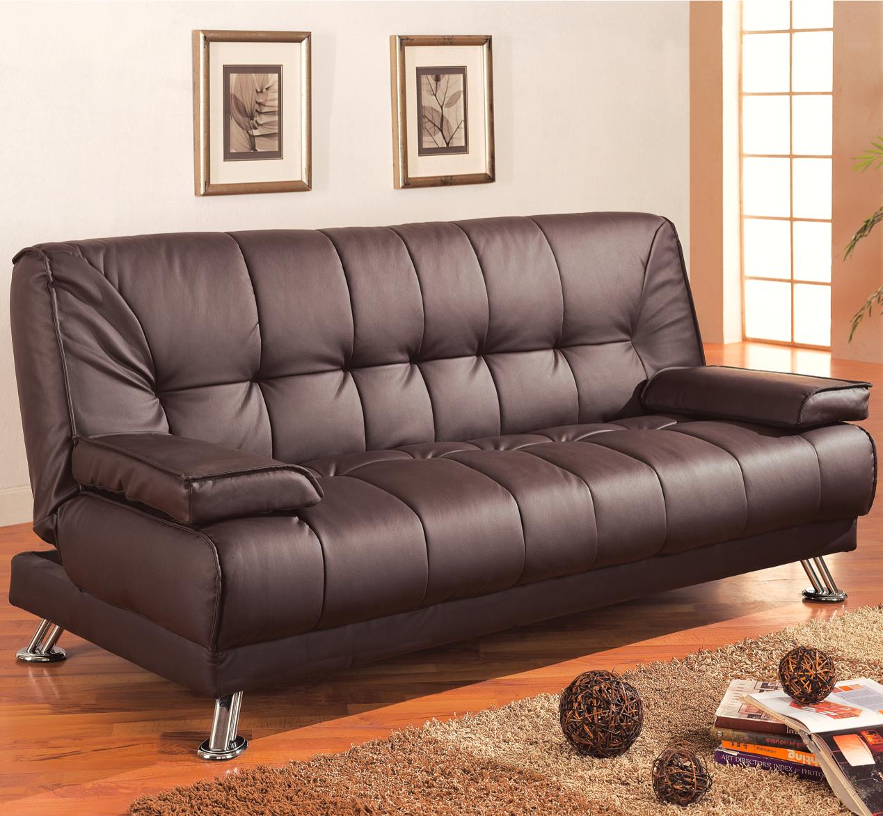 Sofa Bed - Dark Brown - Faux Leather